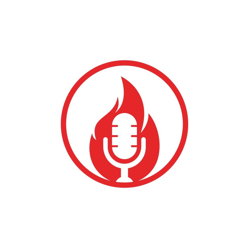 Feuer-Podcast-Logo-Design-Vorlage. Flamme, Feuer, Podcast, Mikrofon, Logo, Vektor, Symbol, Abbildung. vektor