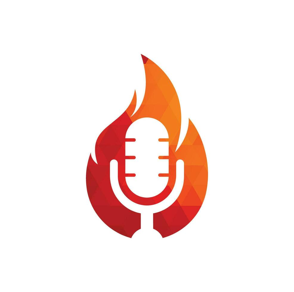 Feuer-Podcast-Logo-Design-Vorlage. Flamme, Feuer, Podcast, Mikrofon, Logo, Vektor, Symbol, Abbildung. vektor