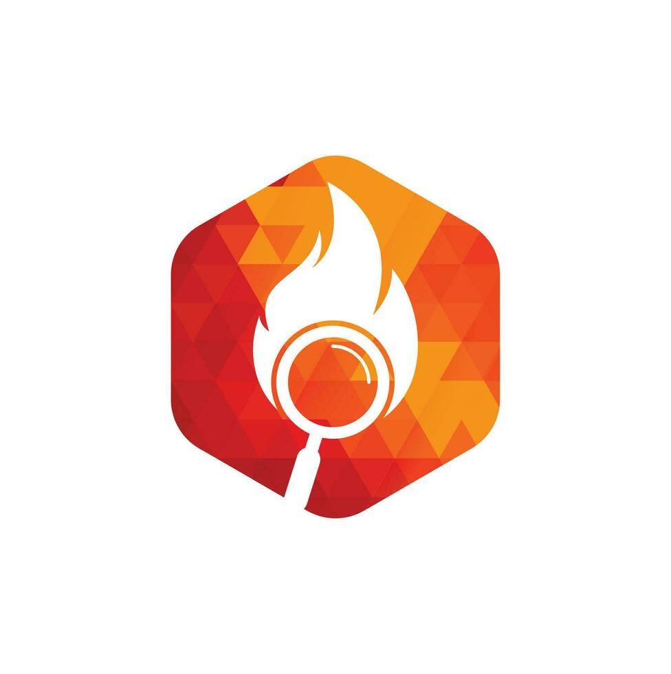 Design-Vektor für Logo-Vorlagen für die Brandsuche. Designvorlage für Feuer-Logo finden. Symbol für Feuer und Lupe vektor
