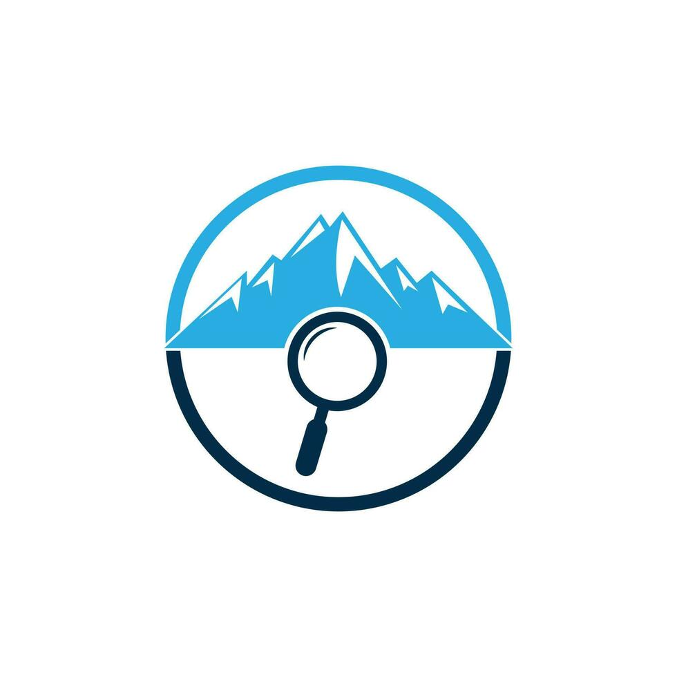 Berg- und Lupen-Logo-Kombination. Natur und Vergrößerungssymbol oder Symbol. lupe und berglogodesign. vektor