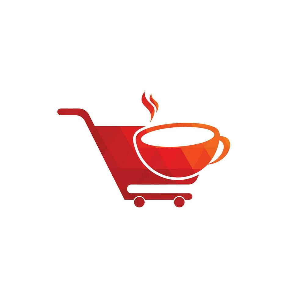 kaffe och handla vagn logotyp design mall. handla vagn logotyp design kombinerad med kaffe koppar vektor