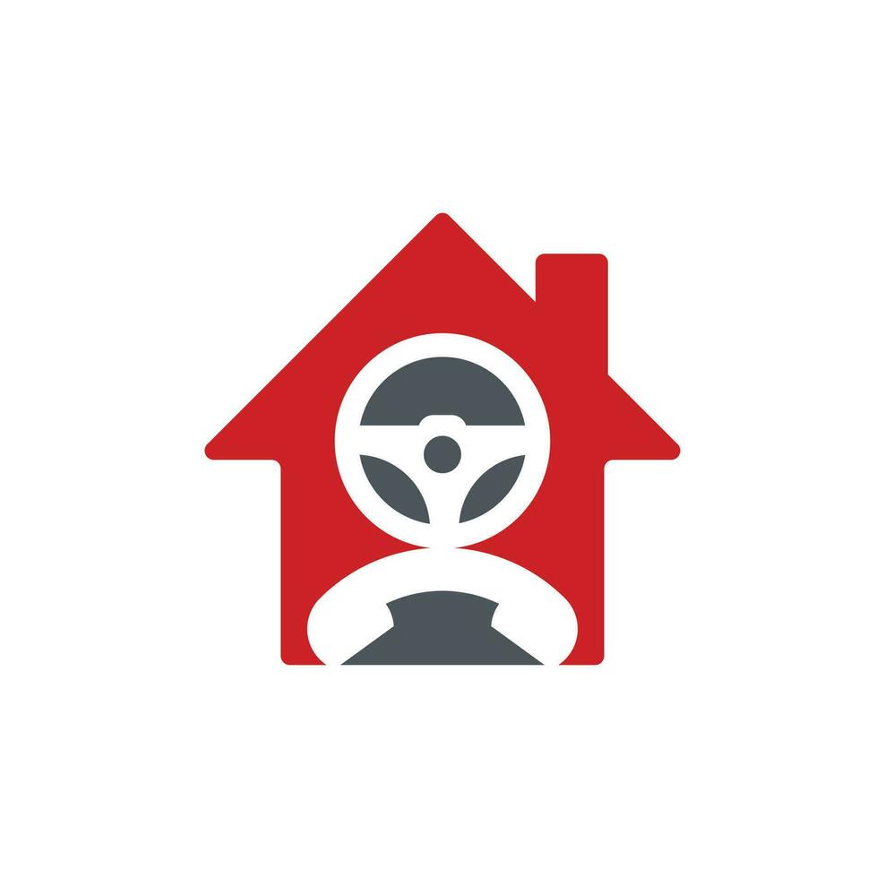 Drive-Call-Home-Shape-Konzept-Vektor-Logo-Design. Lenkrad und Telefonsymbol oder -symbol vektor