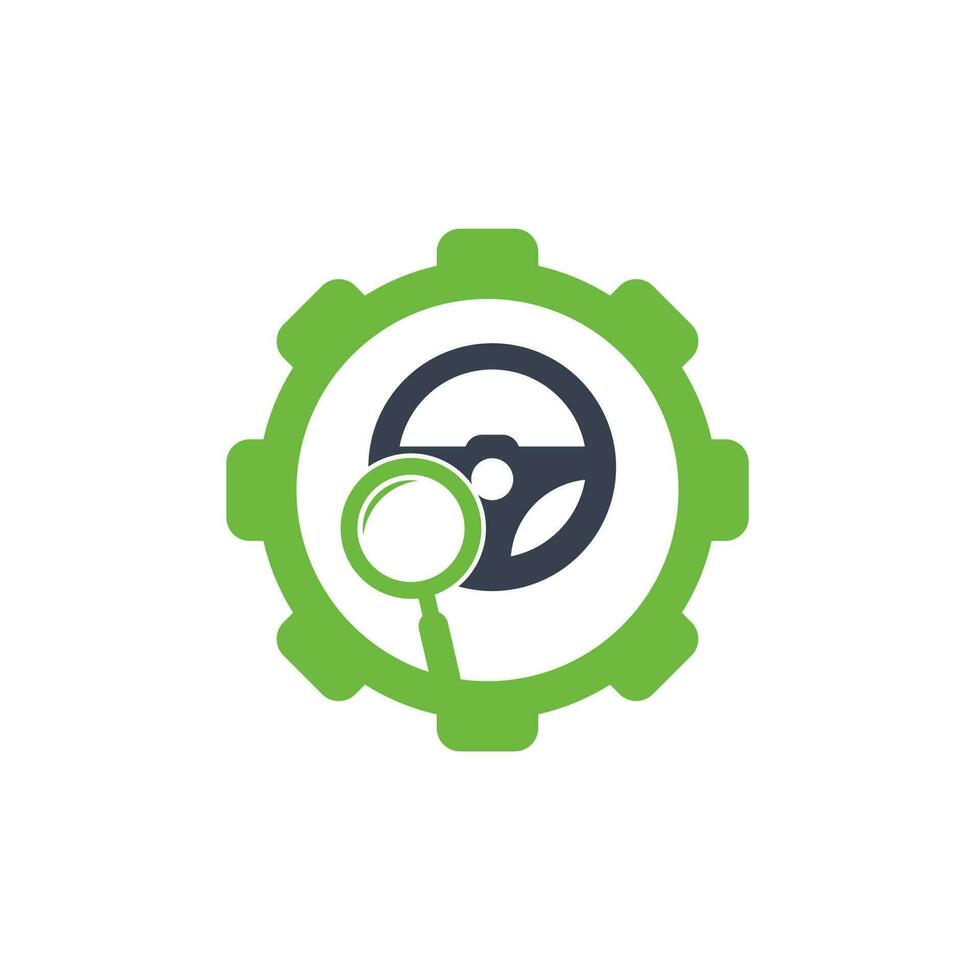 Logo-Vorlage für das Konzept der Suchantriebsform. Suchlauf-Logo-Design-Icon-Vektor. Lenkrad und Lupensymbol oder -symbol. vektor