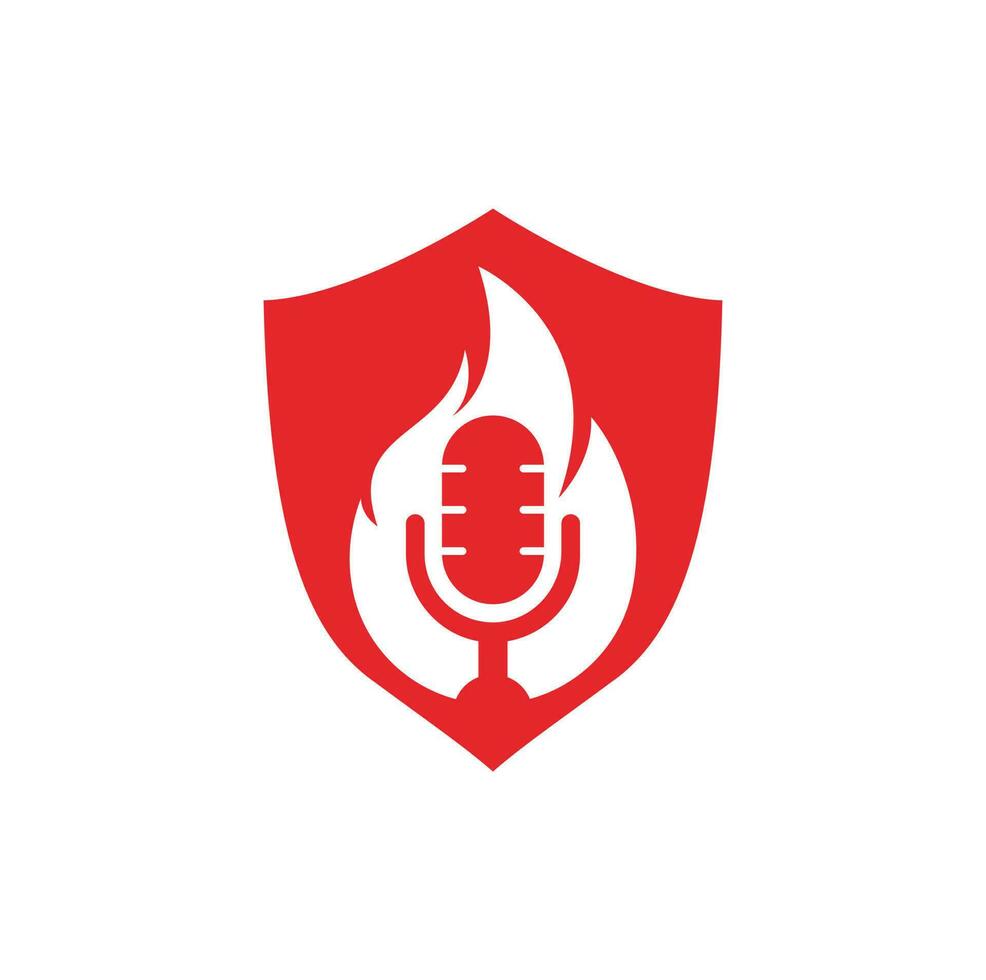 Feuer-Podcast-Logo-Design-Vorlage. Flamme, Feuer, Podcast, Mikrofon, Logo, Vektor, Symbol, Abbildung. vektor