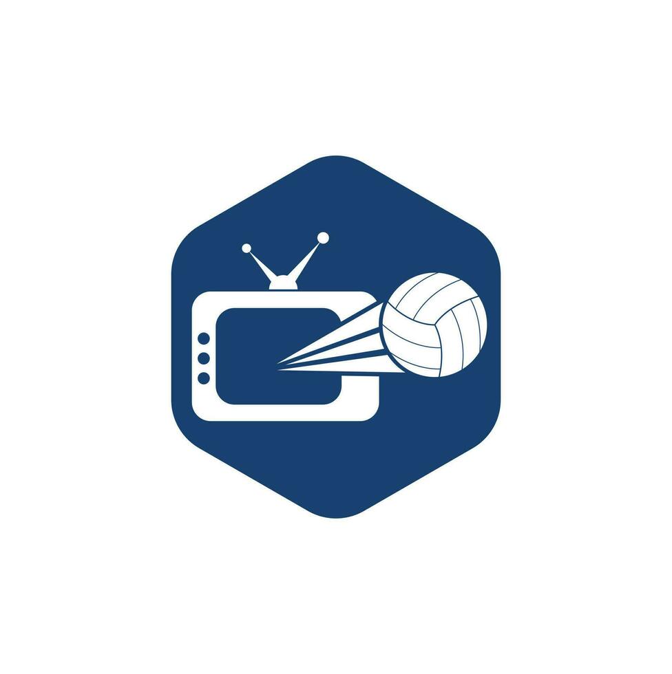 Volleyball- und TV-Logo-Design. Volleyball-TV-Symbol-Logo-Design-Vorlagenillustration. vektor