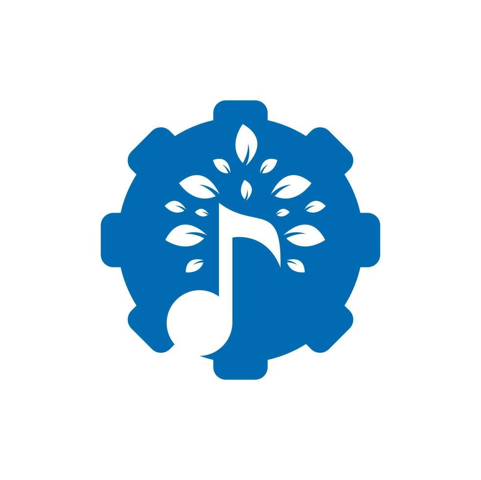 Musik-Baum-Getriebe-Konzept-Logo-Design. Musik- und Öko-Symbol oder -Symbol. Musiknotensymbol kombiniert mit Baumformsymbol vektor