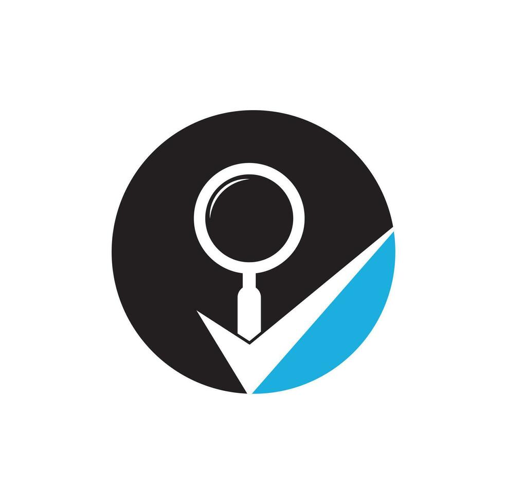 Check- und Lupen-Logo-Design. Lupe Logo Häkchen Vektor. Logo-Symbol für die beste Suche vektor