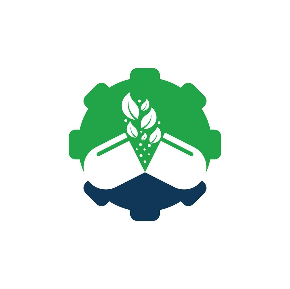 pflanzliche kapsel zahnrad form konzept logo vektor symbol illustration vorlage. Kapselapotheke medizinischer Logo-Vorlagenvektor.