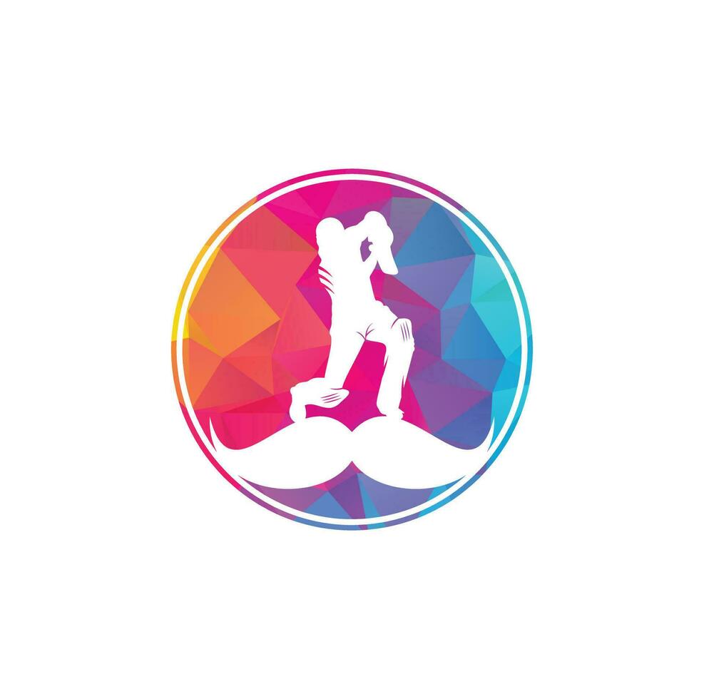starkes Cricket-Vektor-Logo-Design. Schnurrbart und Cricket-Spieler-Vektor-Icon-Design. vektor
