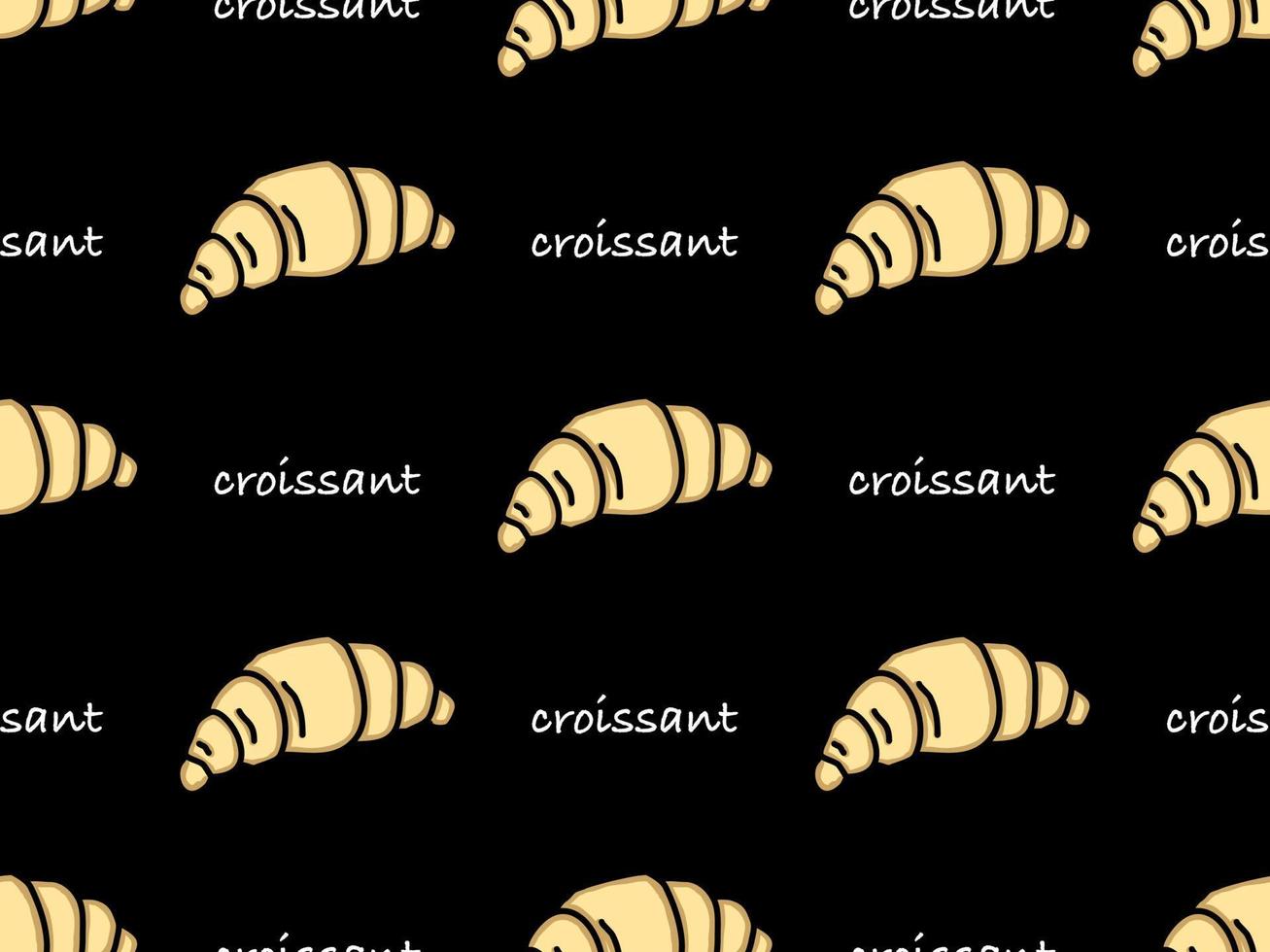 croissant tecknad serie karaktär sömlös mönster på svart bakgrund vektor