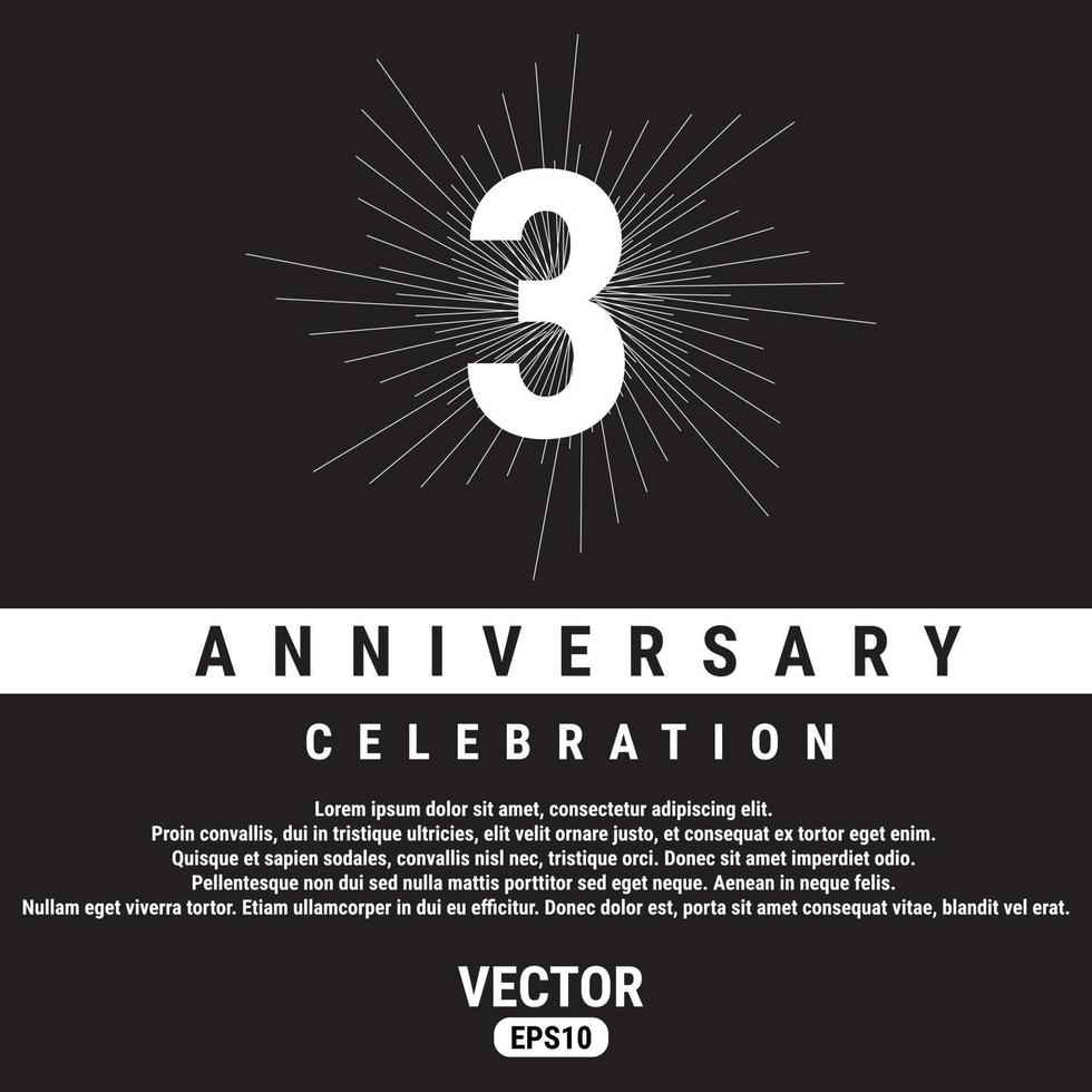 3 Jahre Jubiläumsfeier Vorlage auf schwarzem Hintergrund. eps10-Vektorillustration. vektor