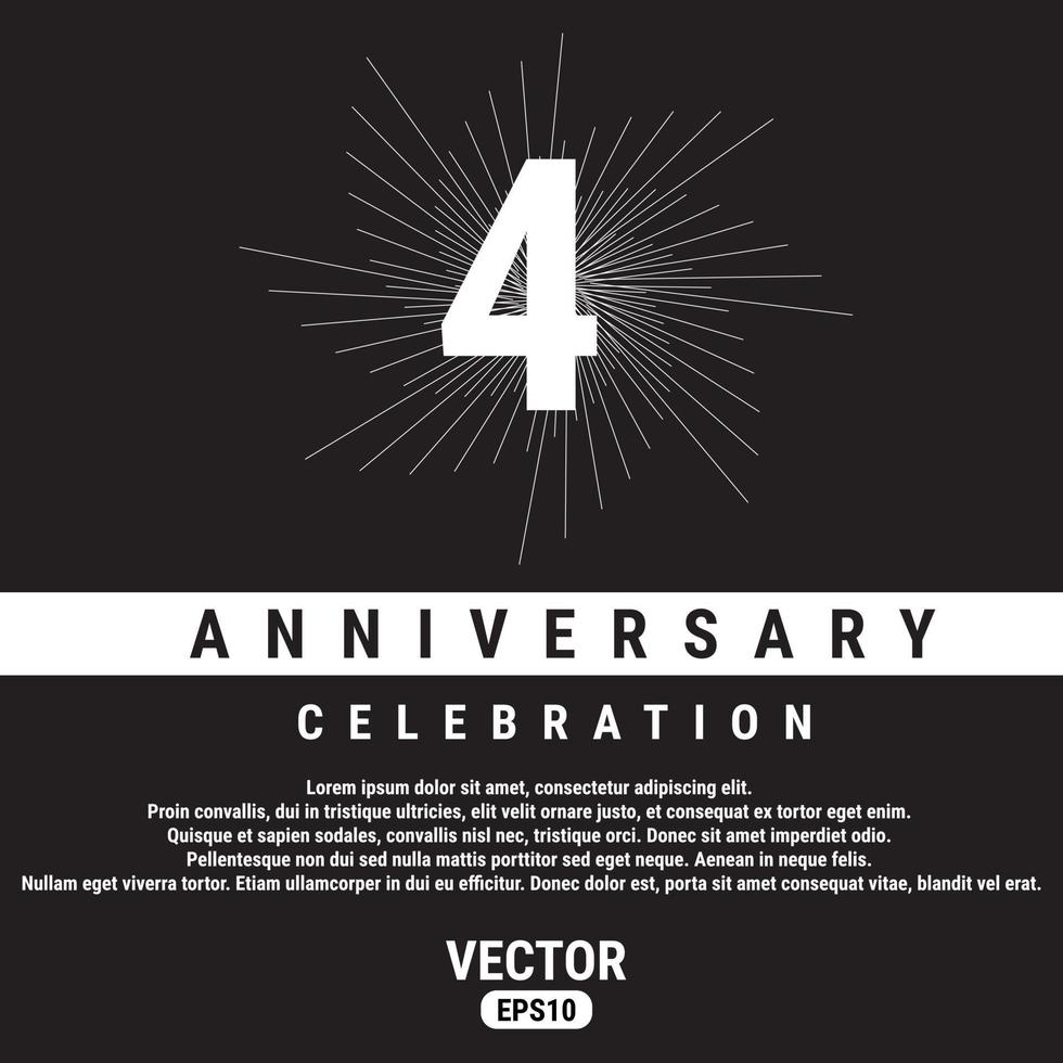 4 år årsdag firande mall på svart bakgrund. eps10 vektor illustration.