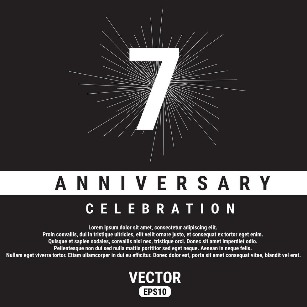 7 år årsdag firande mall på svart bakgrund. eps10 vektor illustration.