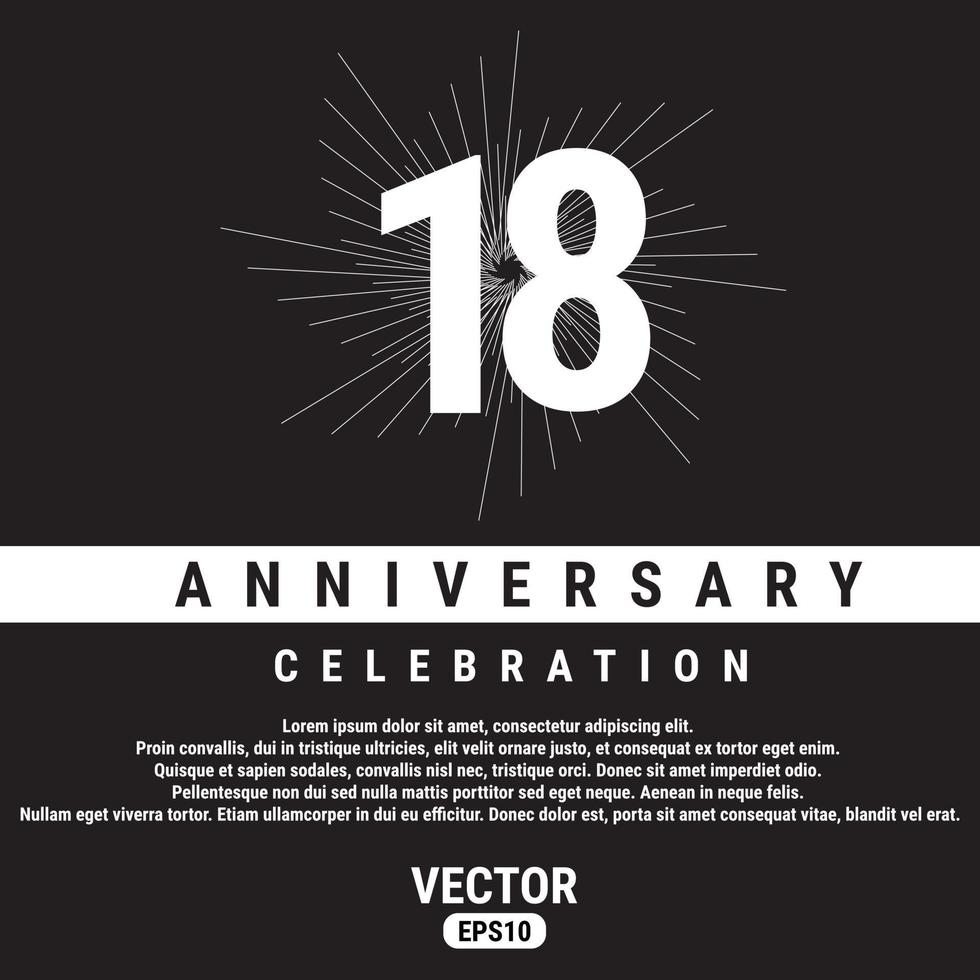 18 Jahre Jubiläumsfeier Vorlage auf schwarzem Hintergrund. eps10-Vektorillustration. vektor