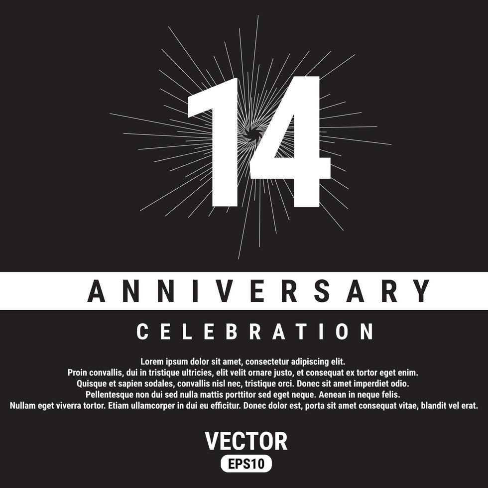 14 år årsdag firande mall på svart bakgrund. eps10 vektor illustration.