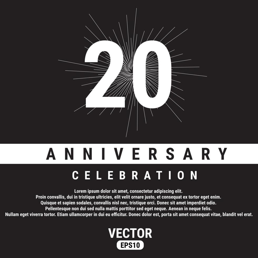 20 år årsdag firande mall på svart bakgrund. eps10 vektor illustration.