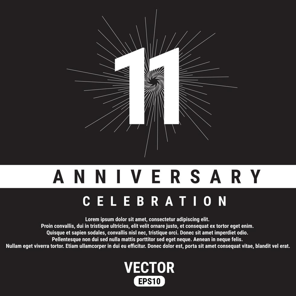 11 år årsdag firande mall på svart bakgrund. eps10 vektor illustration.