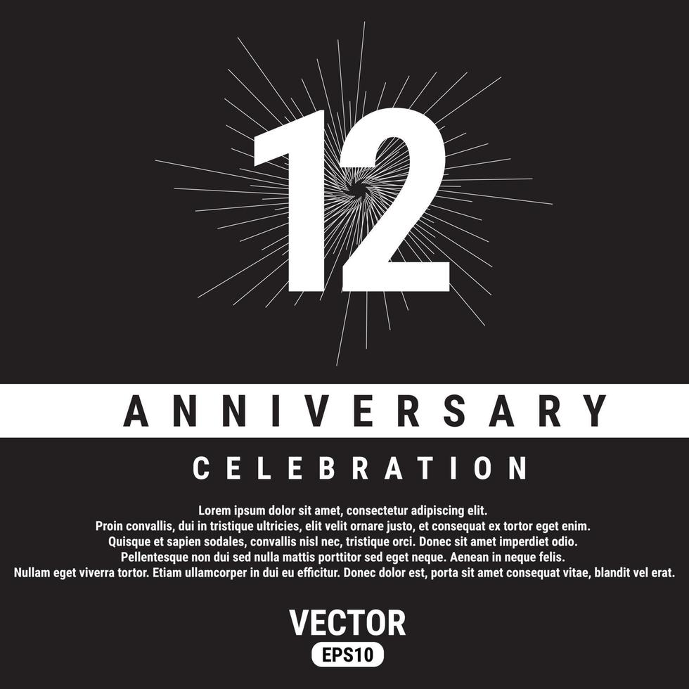 12 Jahre Jubiläumsfeier Vorlage auf schwarzem Hintergrund. eps10-Vektorillustration. vektor