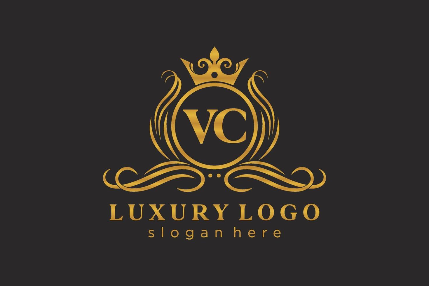 Royal Luxury Logo-Vorlage mit anfänglichem VC-Buchstaben in Vektorgrafiken für Restaurant, Lizenzgebühren, Boutique, Café, Hotel, Heraldik, Schmuck, Mode und andere Vektorillustrationen. vektor