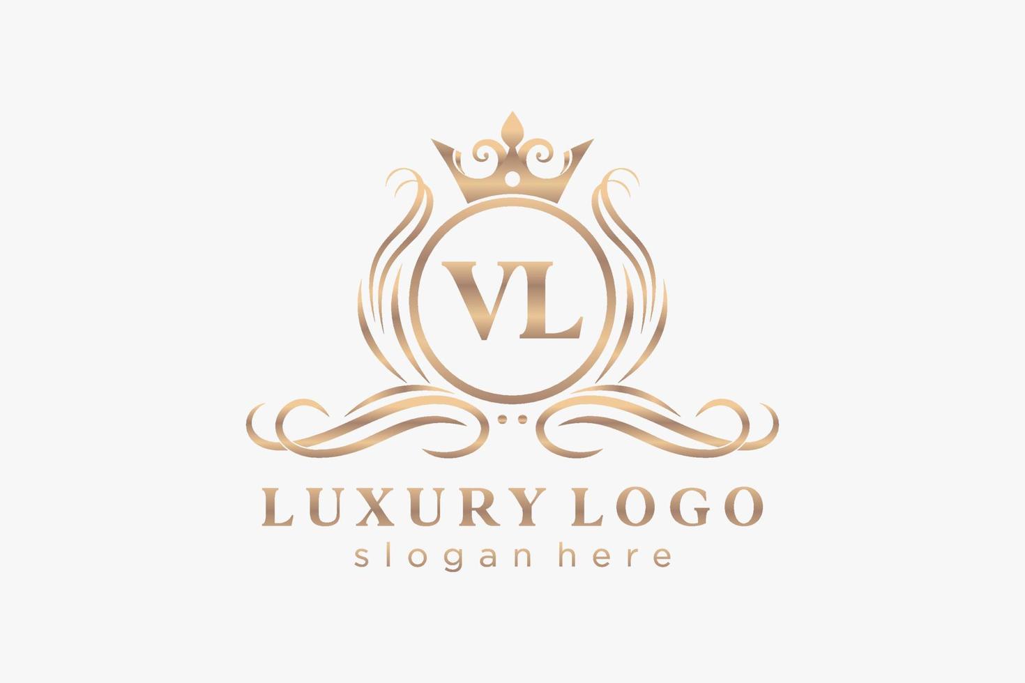 Royal Luxury Logo-Vorlage mit anfänglichem vl-Buchstaben in Vektorgrafiken für Restaurant, Lizenzgebühren, Boutique, Café, Hotel, Heraldik, Schmuck, Mode und andere Vektorillustrationen. vektor