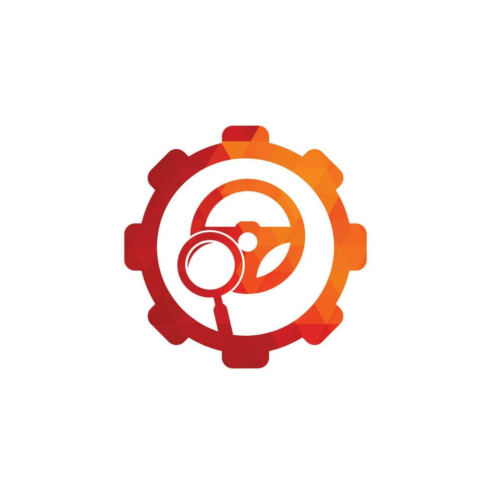 Logo-Vorlage für das Konzept der Suchantriebsform. Suchlauf-Logo-Design-Icon-Vektor. Lenkrad und Lupensymbol oder -symbol. vektor