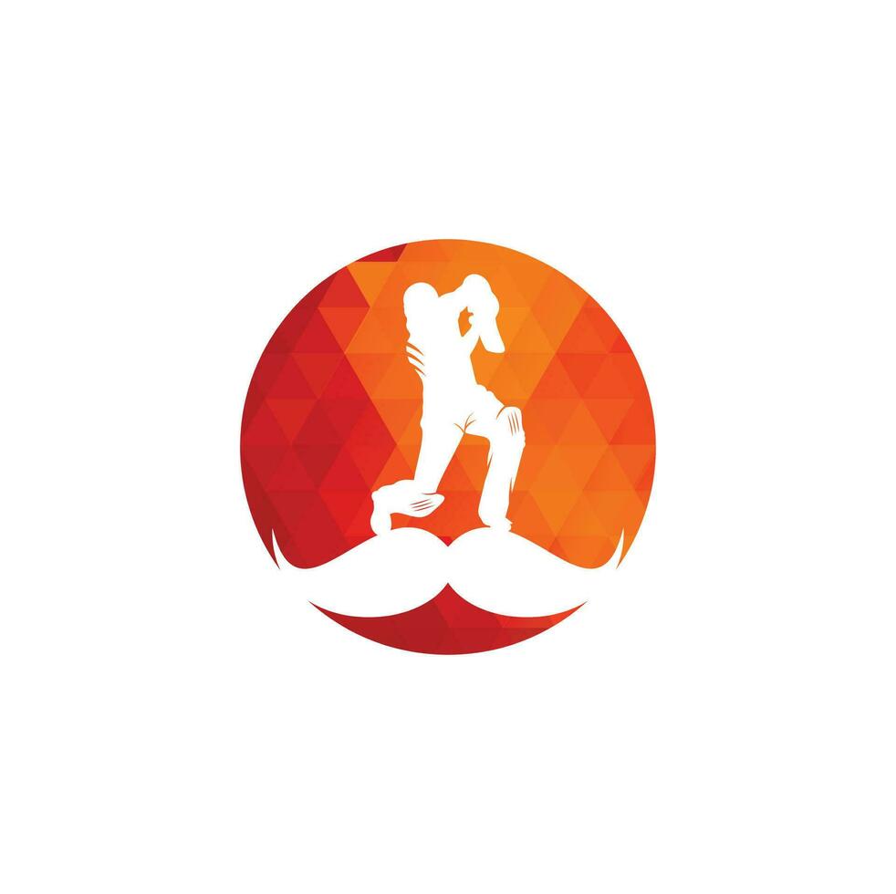 starkes Cricket-Vektor-Logo-Design. Schnurrbart und Cricket-Spieler-Vektor-Icon-Design. vektor