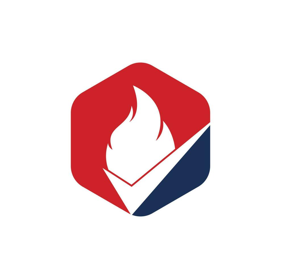 Brandschutz-Vektor-Logo-Design-Vorlage. Feuer- und Häkchen-Icon-Design. vektor