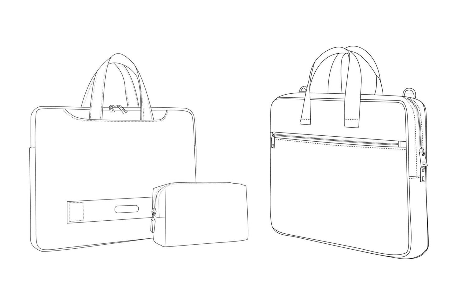 stilvolle laptoptasche, seesack, aktentasche mit doppeltem schieberreißverschluss, modische flache skizze, vektorillustrationsskizzen-clipart-vorlage isoliert auf weißem hintergrund vektor