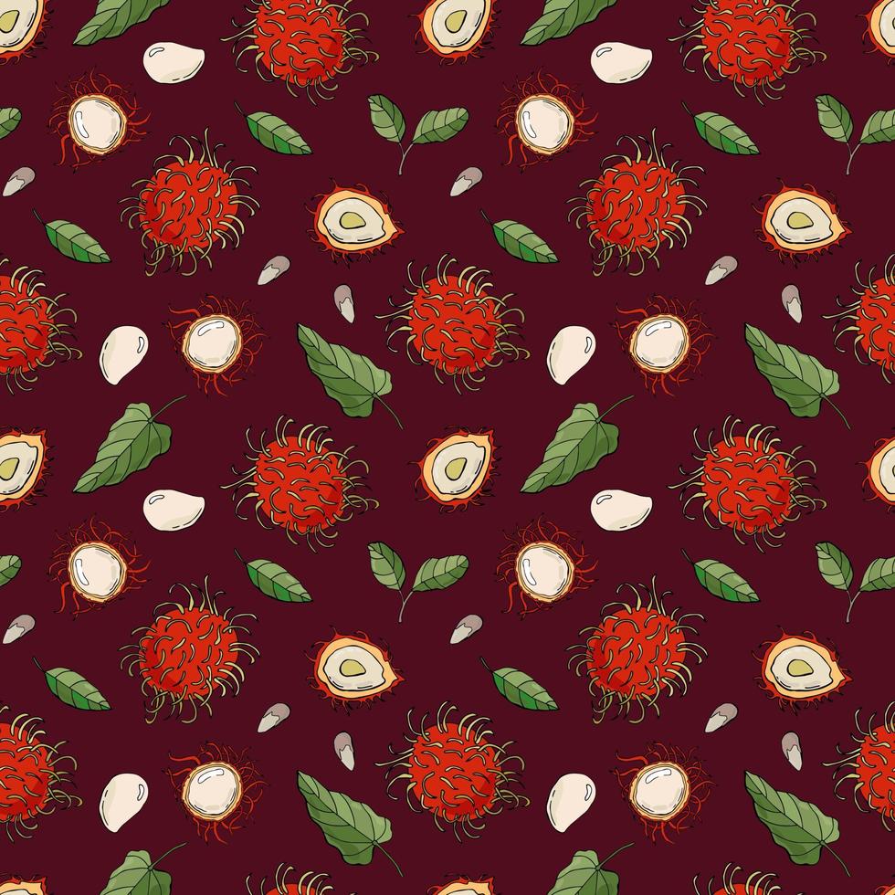 Nahtloses Muster mit Rambutans. design für stoffe, textilien, tapeten, verpackungen. vektor