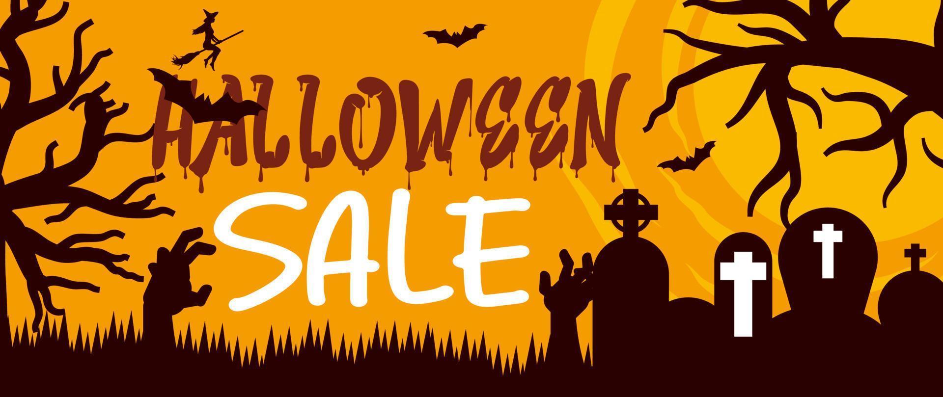 halloween horisontell försäljning av baner. e-post marknadsföring webb baner. svart bakgrund baner med Spindel, Spindel webb, pumpa. typografi och kalligrafi av halloween. svart gräns illustration. vektor