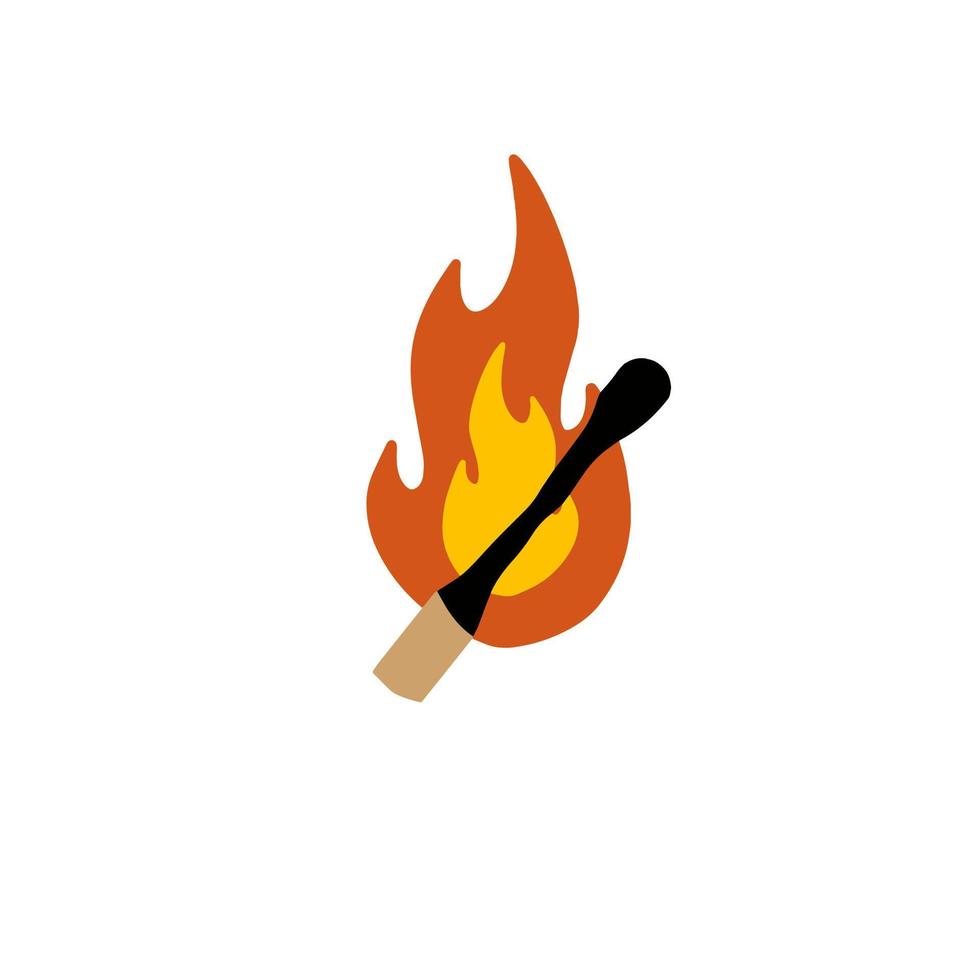 brennendes Streichholz. Flamme auf Holzstab. Feuer und Zündung. flache Abbildung isoliert auf weiß vektor
