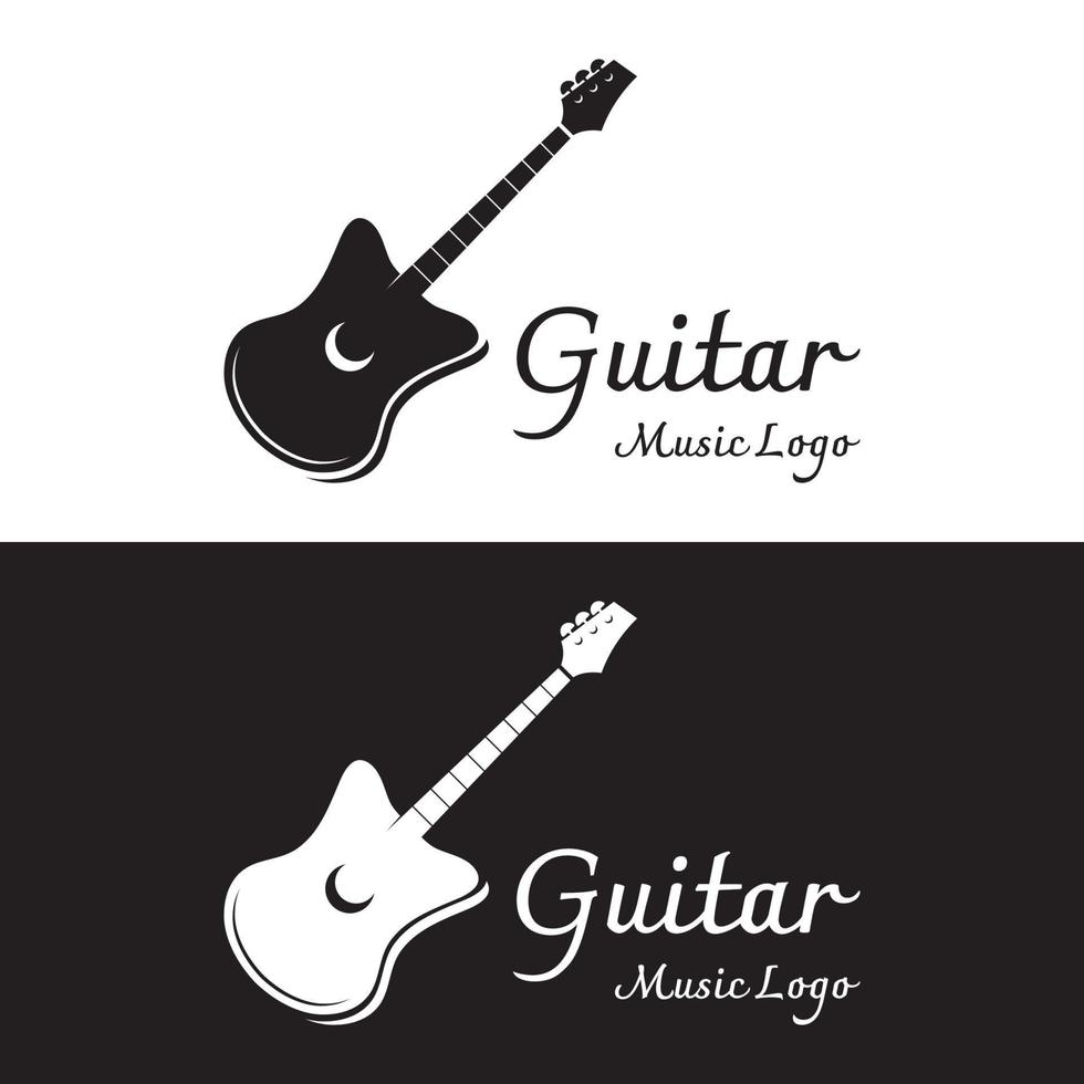 Logo-Design für einfache Gitarrenmusikinstrumente, Musik, Bands, Live-Musik und Akustik, Nachtclubs. vektor