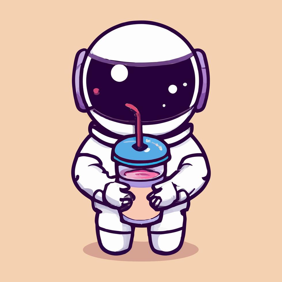 süßer astronaut, der boba-milchtee hält. Vektor. vektor