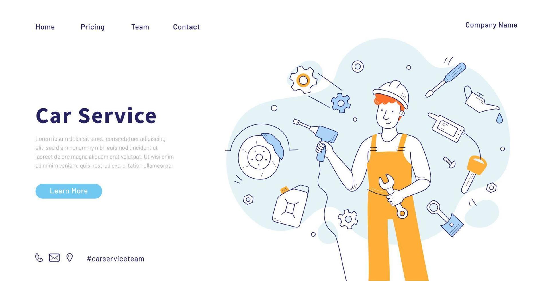 autoservice-doodle-landingpage, mechanikergarage vektor