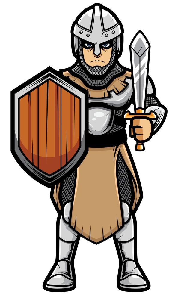 medeltida soldat på vit vektor