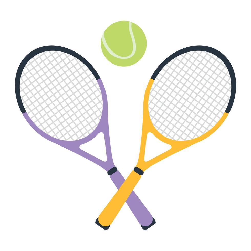 tennis racketar och en boll. tennis och boll ikon i modern platt stil, markerad på en vit bakgrund. en sporter symbol för din webb design, logotyp, användare gränssnitt. vektor illustration