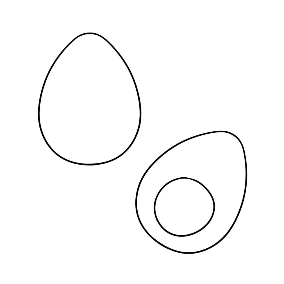 svartvit bild, silhuett, enkel kyckling ägg, halv av en kokt ägg, vektor i tecknad serie stil på en vit bakgrund
