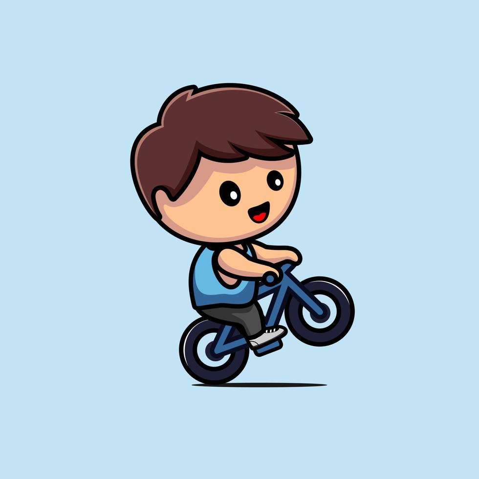 illustration av freestyle söt pojke med hans cykel vektor