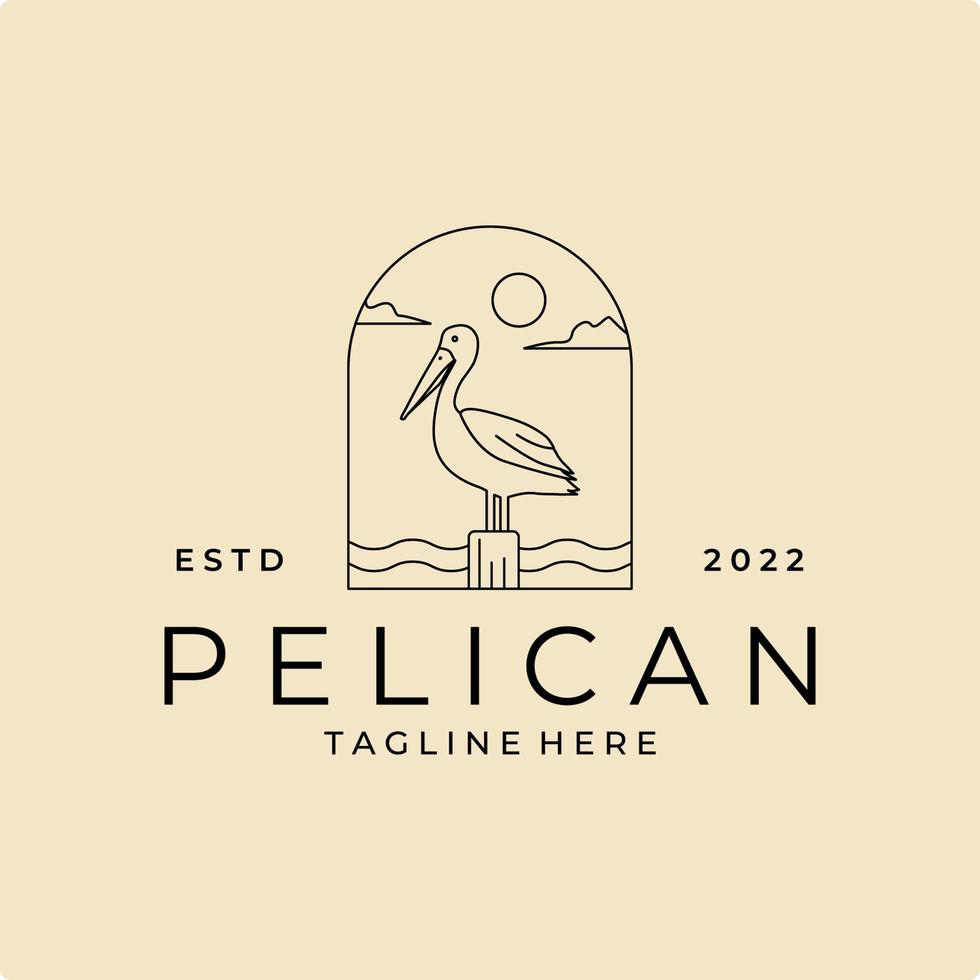 pelikan vogel abzeichen logo linie kunst vektor illustration design