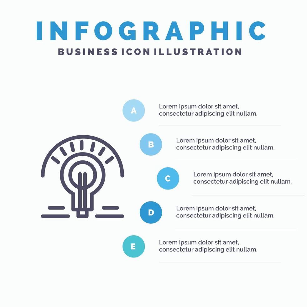Glödlampa ljus ljus Glödlampa tips linje ikon med 5 steg presentation infographics bakgrund vektor