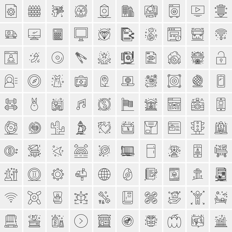 packa av 100 universell linje ikoner för mobil och webb vektor