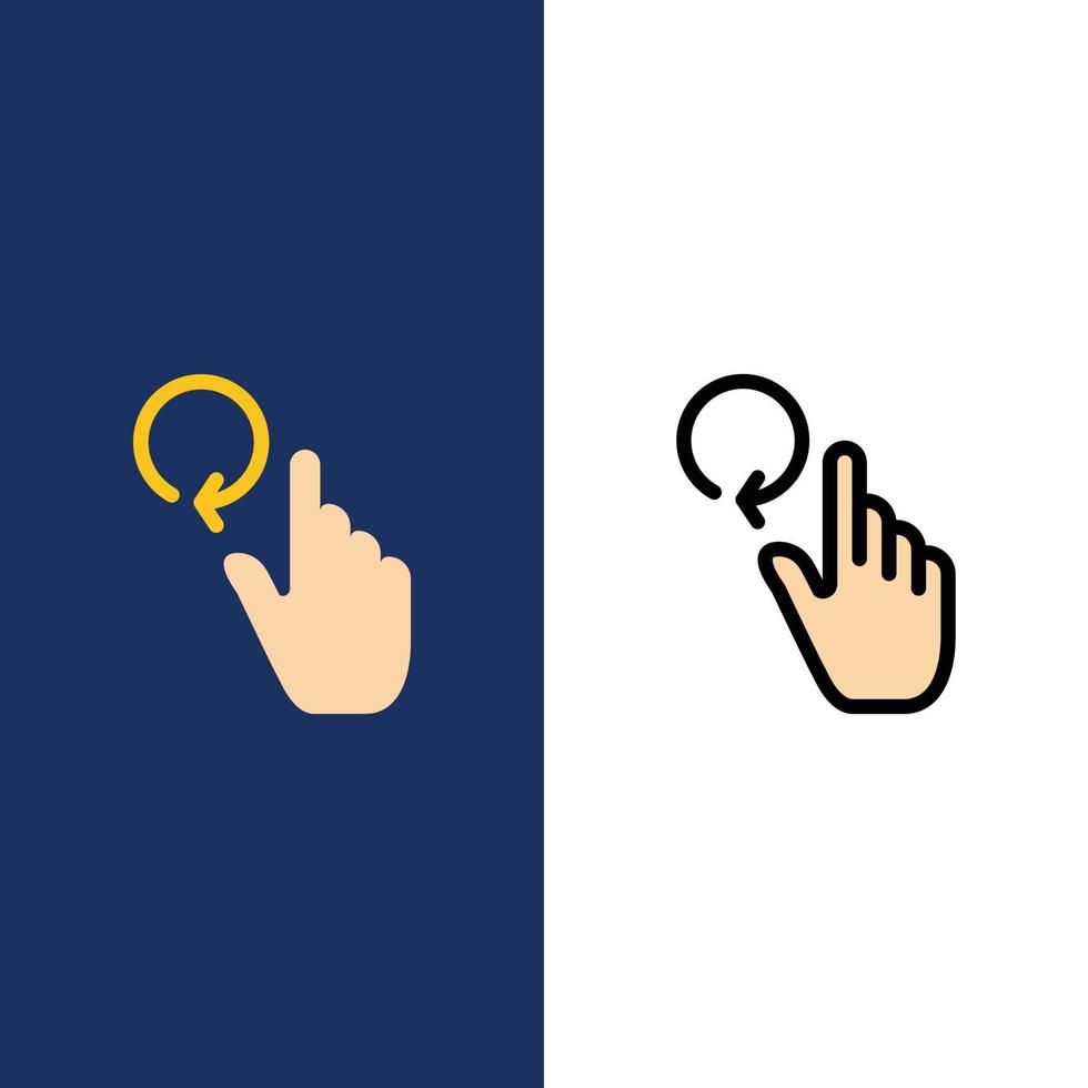 Hand Fingergesten neu laden Symbole flach und Linie gefüllt Symbolsatz Vektor blauen Hintergrund