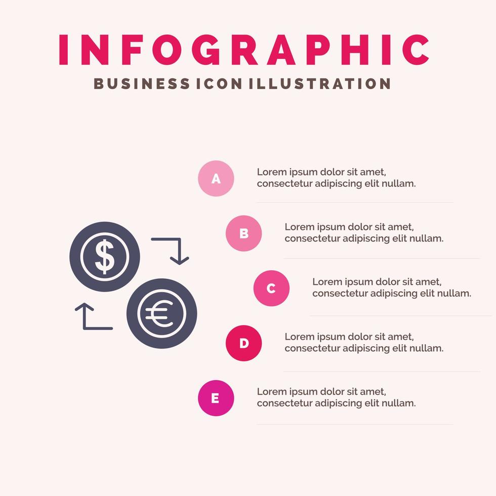 utbyta mynt valuta dollar euro finansiera finansiell pengar fast ikon infographics 5 steg presenta vektor