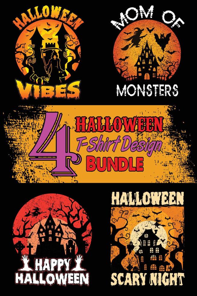 Halloween-T-Shirt-Designpaket. Halloween-T-Shirt-Designpaket, einfach zu bedrucken, universell für Männer, Frauen und Kinder vektor