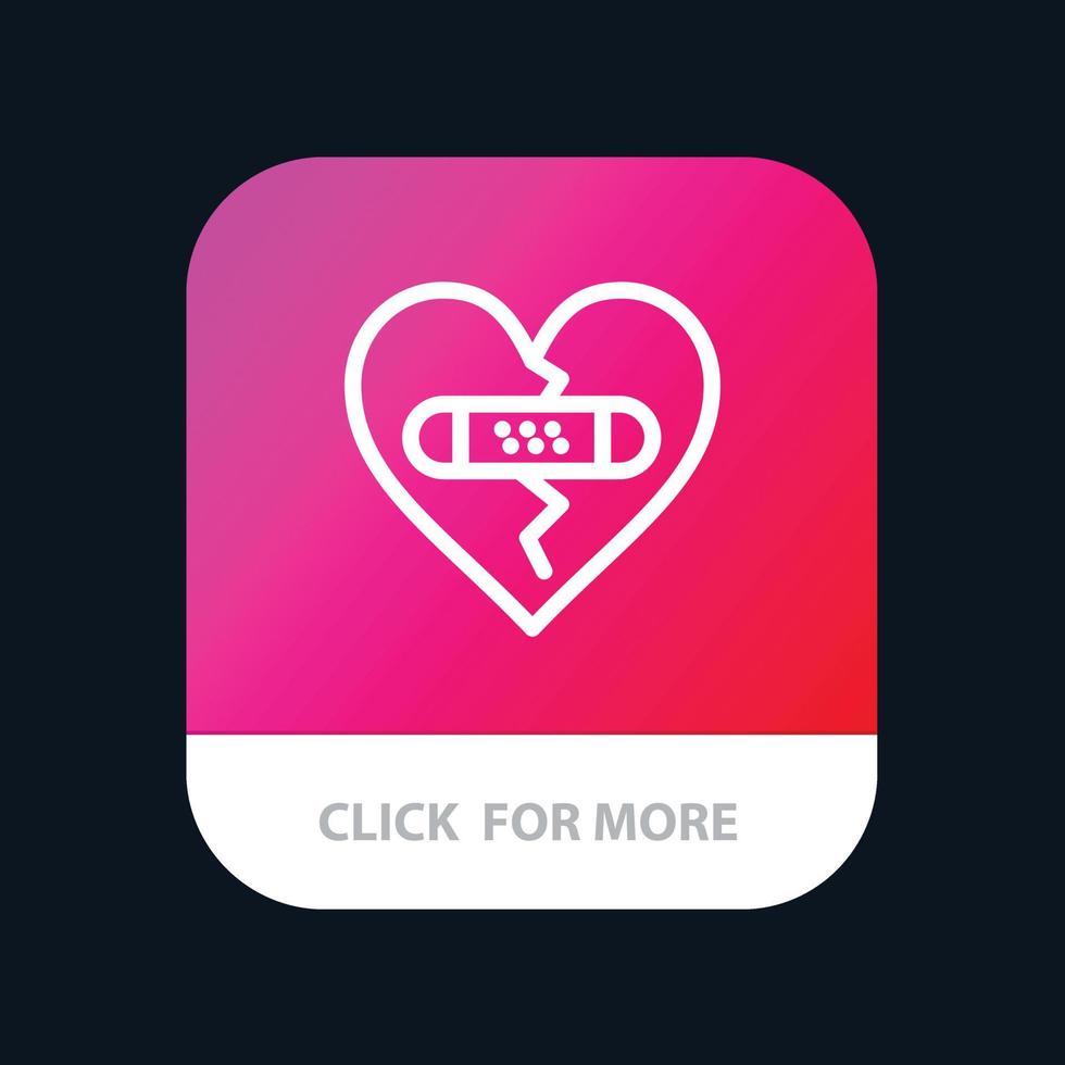 gebrochene Emotionen Vergebung Herz Liebe mobile App-Schaltfläche Android- und iOS-Linienversion vektor