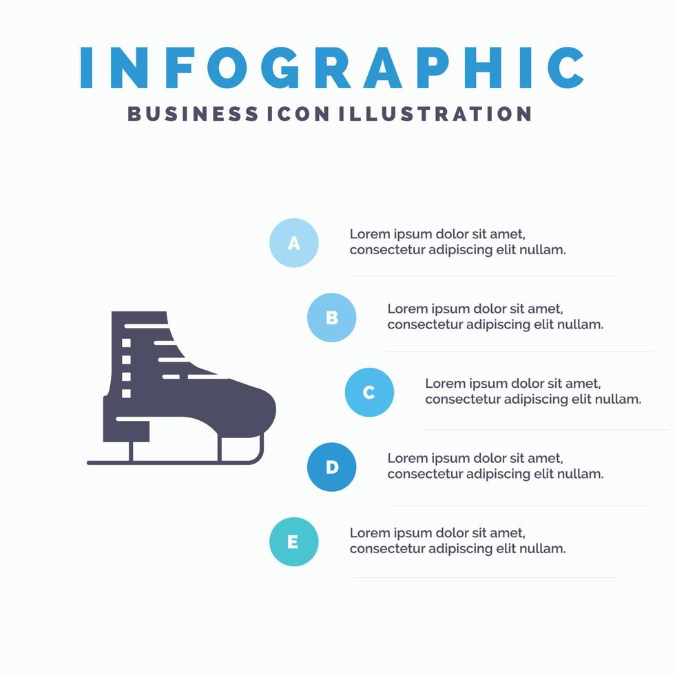 Boot Schlittschuh Schlittschuhe Skaten festes Symbol Infografiken 5 Schritte Präsentationshintergrund vektor