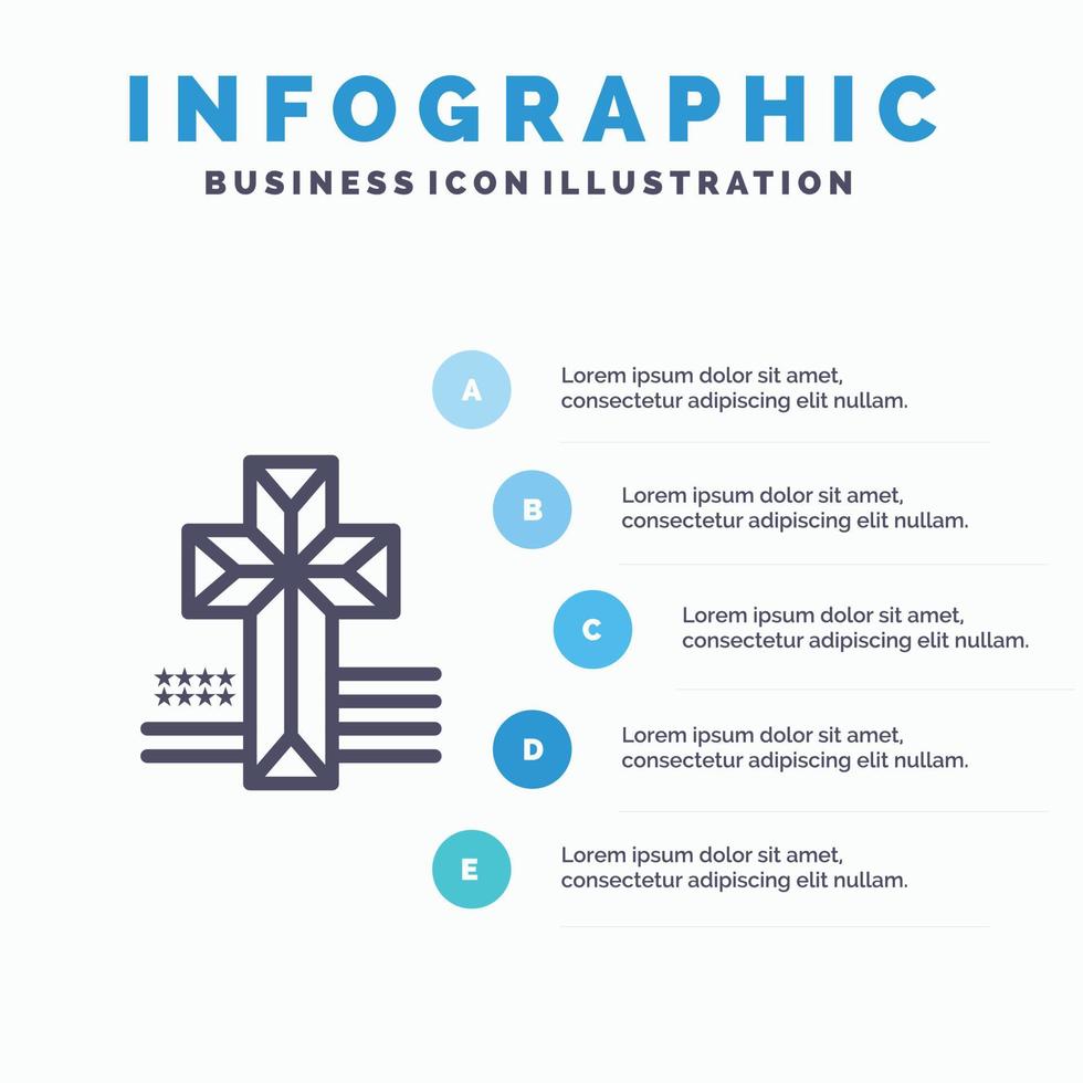 amerikan korsa kyrka linje ikon med 5 steg presentation infographics bakgrund vektor