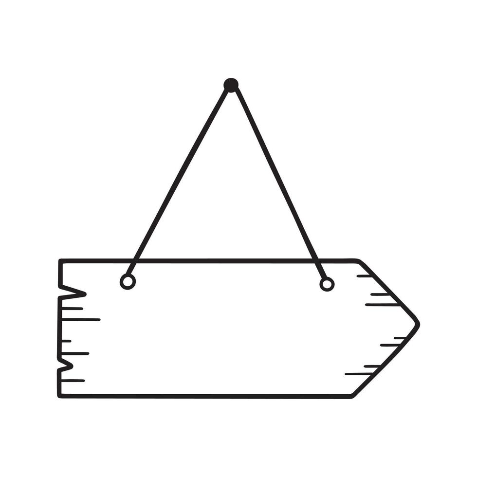 trä- skylt klotter. hängande dörr tecken eller ram, trä- planka i skiss stil. hand dragen vektor illustration isolerat på vit bakgrund.