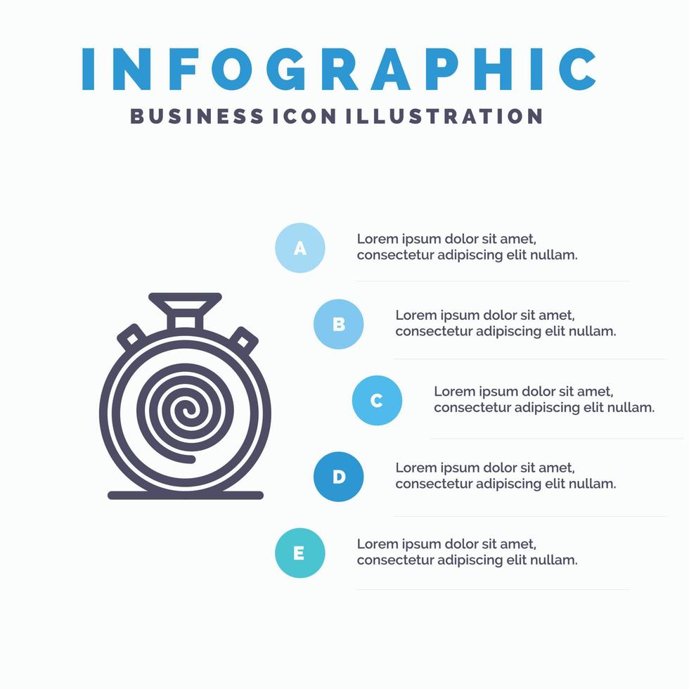 verkan cykel strömma oavbrutet långsam linje ikon med 5 steg presentation infographics bakgrund vektor