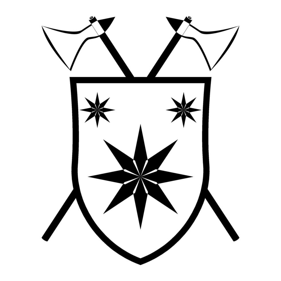 Wappenschild Kreuz Axt Wappen. mittelalterliche Wappen und Ritterembleme. Umriss-Vektor-Illustration isoliert auf weißem Hintergrund. vektor